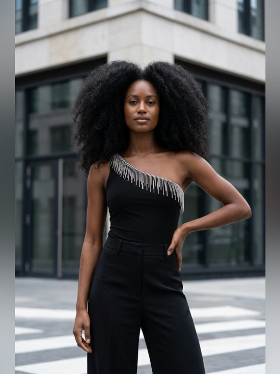 Zara Tops - Asymmetric Fringe Bodysuit with sparkle Embellishments
